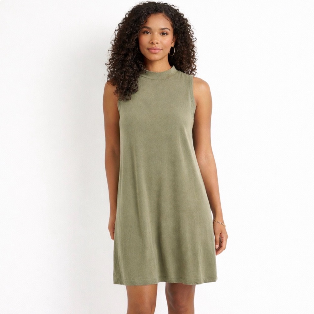 Madewell Sandwashed Mockneck Tank Dress Khaki Green Size Small